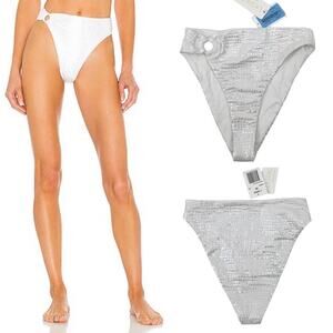 L*SPACE Jones Bitsy Bikini Bottom in Opalescent Gator Textured White Silver NEW